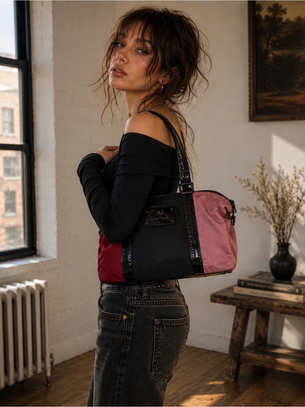 JM New York Joy Mangano Burgundy Colorblock Oversized Travel Tote Indie Sleaze